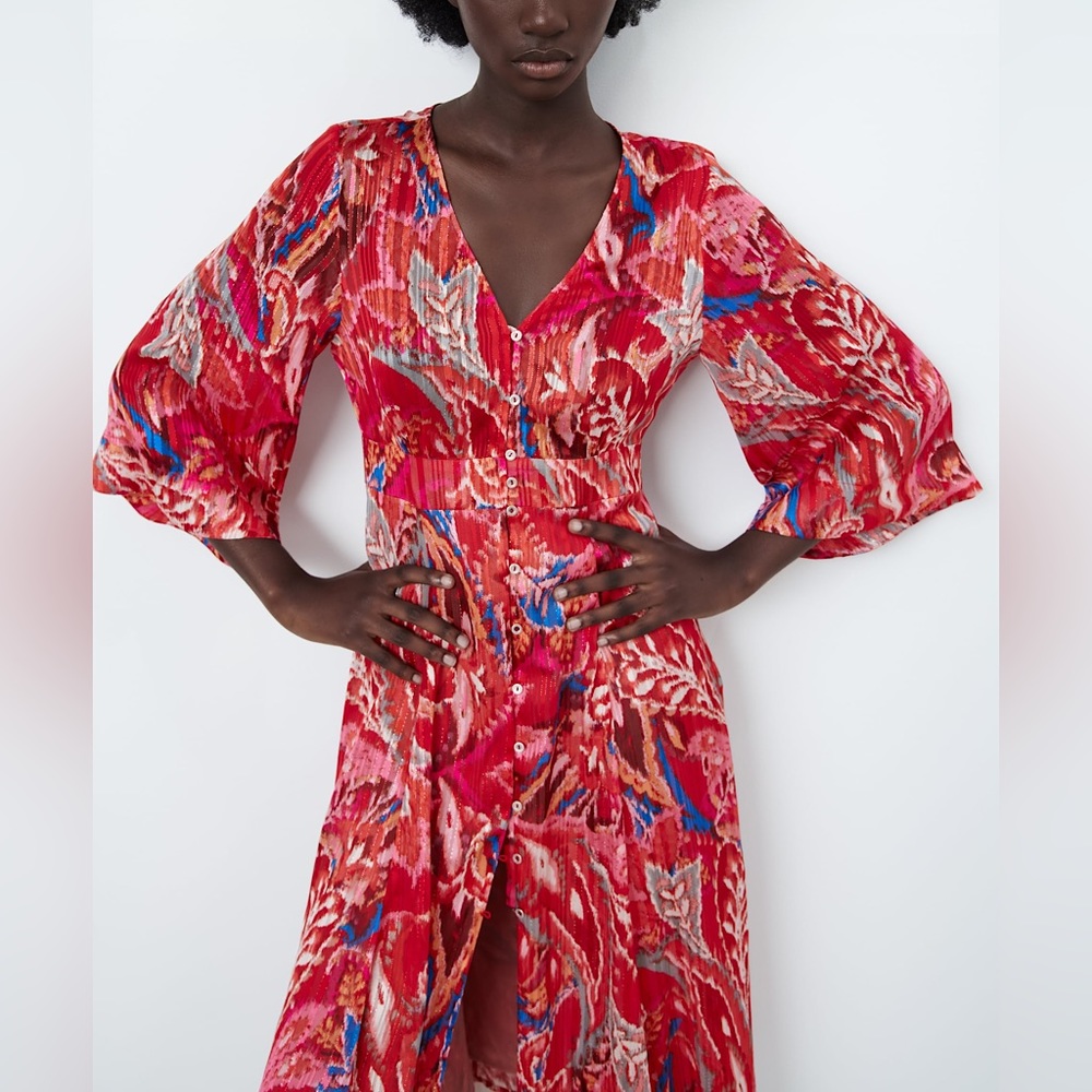 ZARA Metallic Thread Printed Dress